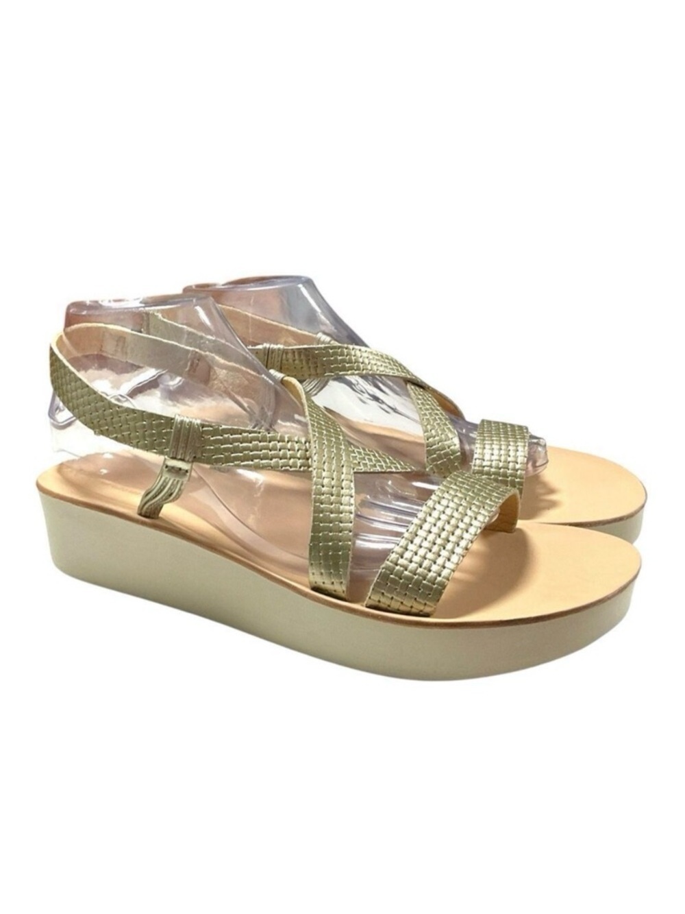 Olukai Sandals Womens 10 Gold Bubbly/White Sand Onohi Strappy Platform NEW